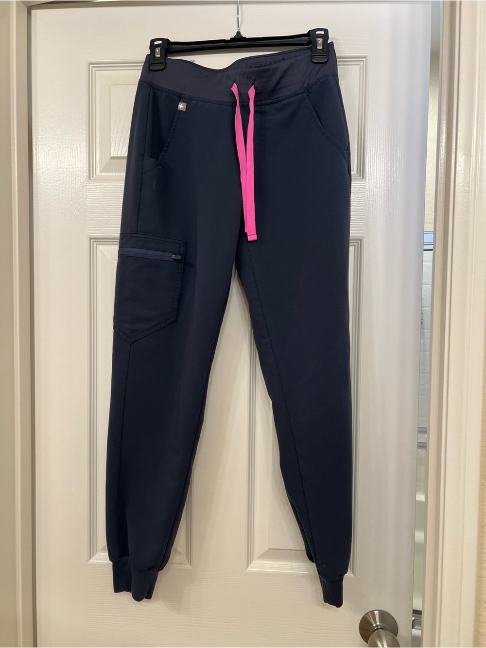 Figs Navy Ankle Joggers with Pink Drawstring